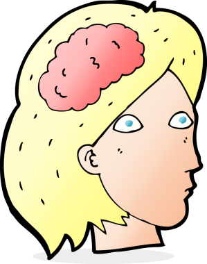 Bir insan tarafından çizilmiş beyin sembollü bir kadın kafası.