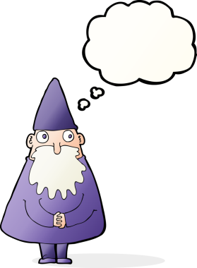 Bir insan tarafından çizilmiş düşünce baloncuğu olan çizgi film sihirbazı