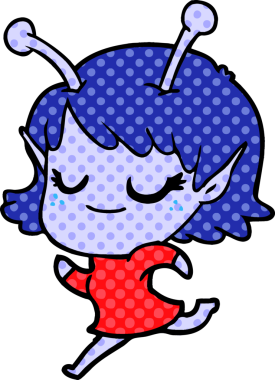 Bir insan tarafından çizilen gülümseyen uzaylı kız çizgi filmi