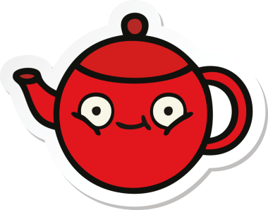 Bir insan tarafından çizilmiş şirin bir çaydanlığın çıkartması.