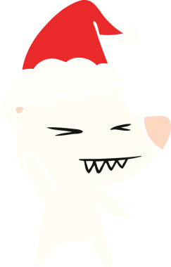 Kızgın kutup ayısı eli bir insan tarafından çizilmiş Noel Baba şapkasının düz renk çizimi