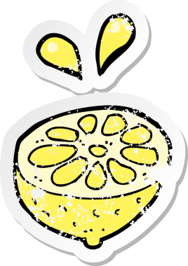 Bir insan tarafından çizilmiş taze limon çizgi filminin gerilimli retro yapıştırması