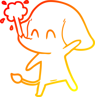 Bir insanın çizdiği suyu püskürten sevimli bir filin sıcak çizgi çizgisi.