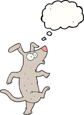 Bir insan tarafından çizilmiş serbest çizim balon karikatür dans köpeği.