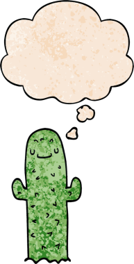 Düşünce baloncuklu çizgi film kaktüsü insan tarafından çizilmiş grunge desen tarzı.