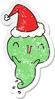 Bir insan tarafından çizilmiş kawai hayaletinin sıkıntılı Noel çıkartması.