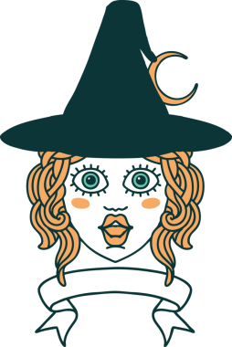 Retro Dövme Tarzı İnsan Cadı Karakteri Bir insan tarafından çizilmiş pankartıyla