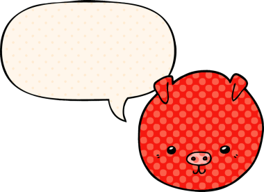 Bir insan tarafından çizilmiş çizgi roman tarzında konuşma balonlu bir domuz.