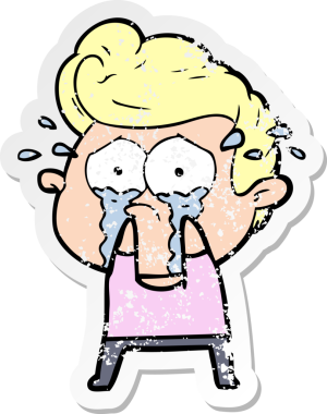 Bir insan tarafından çizilmiş ağlayan bir karikatür çıkartması.