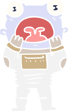 Düz renkli karikatür uzaylı bir insan tarafından çizilmiş şaşkınlık içinde nefes nefese