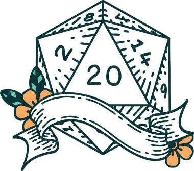 Retro Dövme Biçimi Doğal 20 D20 zar bir insan tarafından çizildi