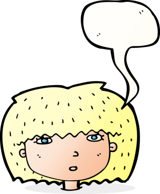 Bir insan tarafından çizilmiş konuşma baloncuğu olan bir kadın yüzü.