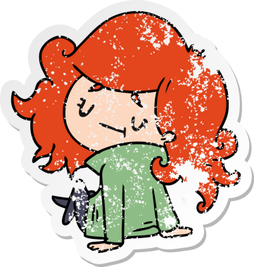 Bir insan tarafından çizilmiş sevimli bir kawai kızının sıkıntılı karikatür çizimi