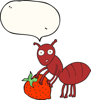 Bir insan tarafından çizilmiş çilekli serbest konuşma balonu karınca.