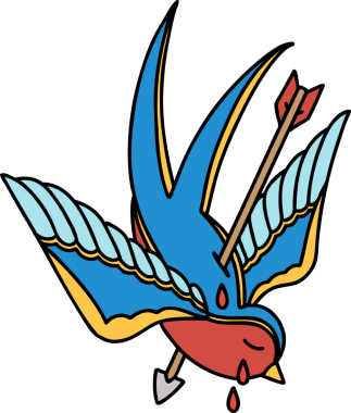 Bir insanın çizdiği okla delinmiş bir kırlangıç dövmesi.