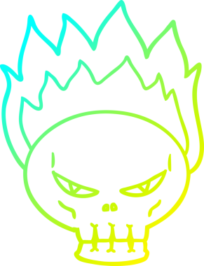 Bir insan tarafından çizilmiş alevli bir kafatası çizgi çizimi.