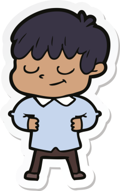 Bir insan tarafından çizilmiş mutlu bir çocuğun çıkartması.