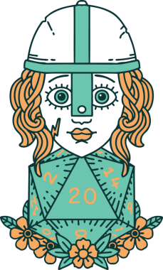 Retro Dövme Tarzı İnsan Dövüşçüsü Doğal 20 D20 zar atışıyla Bir insan tarafından çizilmiş