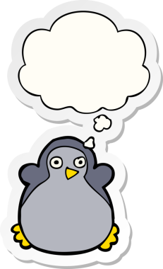 Düşünce baloncuğu insan tarafından çizilmiş bir çıkartma olan penguen çizgi filmi.