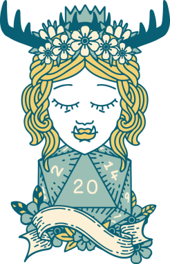 Retro Dövme Biçimli Ork karakteri bir insan tarafından çizilmiş 20 zar ile