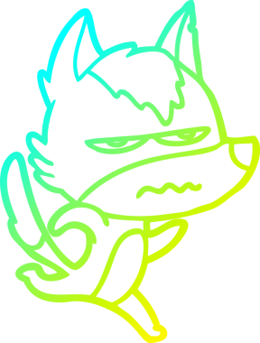 Bir insan tarafından çizilmiş, kızgın bir kurdun soğuk çizgi çizimi.