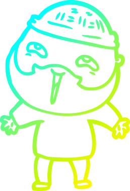 Bir insan tarafından çizilmiş, mutlu, sakallı, çizgi film karakteri.