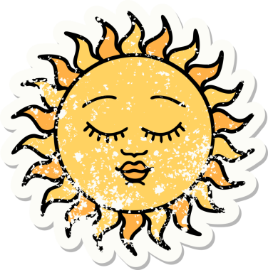 Bir insan tarafından çizilmiş, geleneksel güneş stili bir dövme.