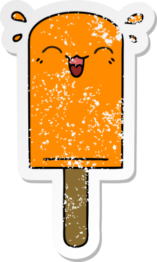 Bir insan tarafından çizilmiş garip bir el çıkartması turuncu buz şekeri.