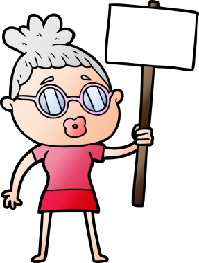 Bir insan tarafından çizilmiş gözlüklü protestocu kadın.