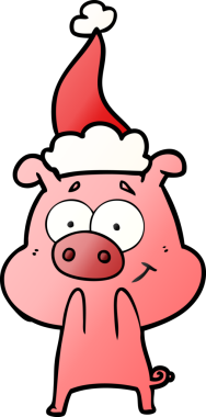 Bir insan tarafından çizilmiş Noel Baba şapkası takan bir domuzun gradyan çizimi.
