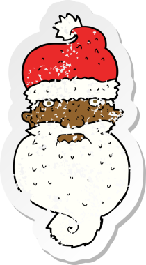 Bir insan tarafından çizilmiş karikatür, korkunç Noel Baba yüzünün gerilimli retro yapıştırması.