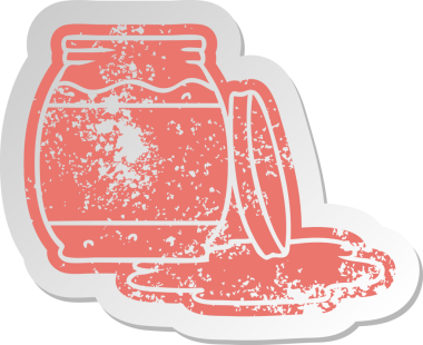 Bir insan tarafından çizilmiş çilek reçelinin sıkıntılı eski çizgi film çıkartması.