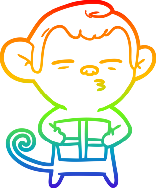 Gökkuşağı gradyan çizgi çizimi bir insan tarafından çizilmiş şüpheli maymun