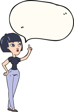 Serbest konuşma balonu çizen karikatür kadın bir insan tarafından çizilmiş sorular soruyor.