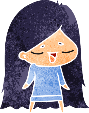 Bir insan tarafından çizilmiş uzun saçlı tatlı kawaii 'nin serbest çizimi.