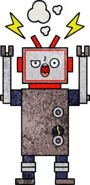 Bir insan tarafından çizilmiş bozuk bir robotun retro grunge desen karikatürü