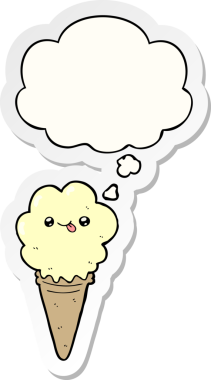 Düşünce baloncuklu karikatür dondurması insan tarafından çizilmiş bir çıkartma.