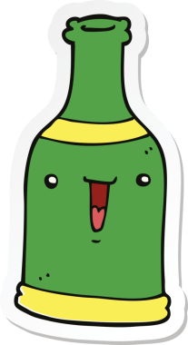 Bir insan tarafından çizilmiş karikatür bira şişesinin etiketi.