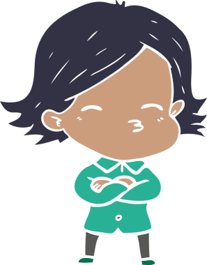 Bir insan tarafından çizilmiş düz renkli karikatür kadın