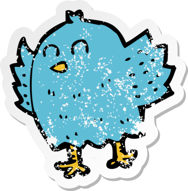 Bir insan tarafından çizilmiş karikatür kuşunun gerilmiş çıkartması.