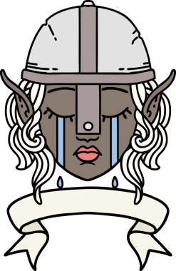 Retro Dövme Tarzı Ağlayan Elf Savaşçısı karakteri bir insan tarafından çizilmiş pankartıyla