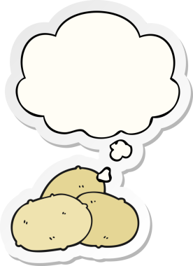 Düşünce baloncuklu patatesler insan tarafından çizilmiş bir çıkartma.