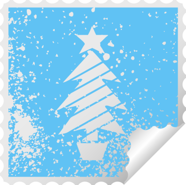 Bir insan tarafından çizilmiş Noel ağacının kareli soyulan çıkartması.