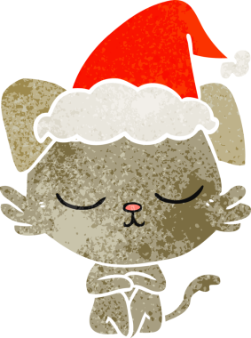 Bir insan tarafından çizilmiş Noel Baba şapkası takan bir köpeğin eski çizgi filmi.