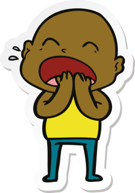 Bir insan tarafından çizilmiş kel adam diye bağıran bir çizgi film çıkartması.