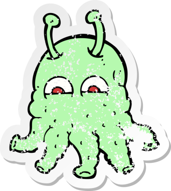 Bir insan tarafından çizilmiş uzaylı çizgi filminin gerilimli yapıştırması.