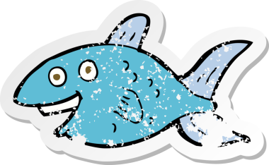 Bir insan tarafından çizilmiş karikatür balığının geriletilmiş çıkartması.