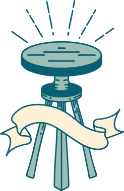 Bir insan tarafından çizilmiş dövmeli tahta tabure.