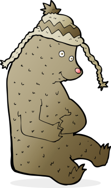 Bir insan tarafından çizilmiş kış şapkalı çizgi film ayısı.