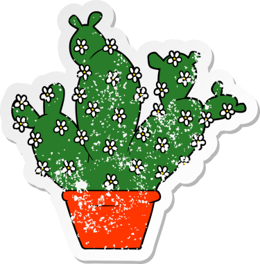 Bir insan tarafından çizilmiş saksı kaktüsünün sıkıntılı çıkartması.